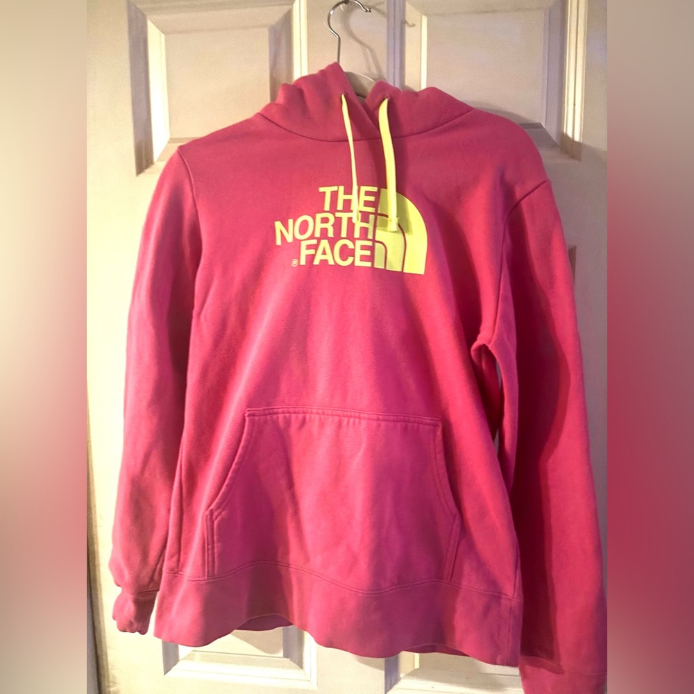 EUC The North Face Hot Pink & Lime Green Logo Hoodie - Women’s Medium